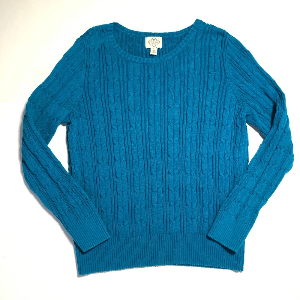St. John's Cable Knit Peacock Blue V Neck Sweater